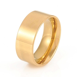 Golden 201 Stainless Steel Flat Plain Band Rings, Wide Band Rings, Golden, US Size 7(17.3mm), 8mm