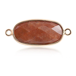 Sunstone Natural Sunstone Connector Charms, with Golden Tone Brass Edge, Faceted, Oval Links, 22x12mm