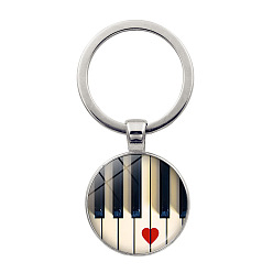 Musical Instruments Glass Musical Note & Instrument Key Ring, Alloy Pendant Keychain, Musical Instruments Pattern, 6cm