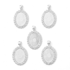 Crystal Oval Alloy Rhinestone Pendant Cabochon Settings, Cadmium Free & Lead Free, Picture Memory Frame Pendants, Silver Color Plated, Crystal, Tray: 18x25mm, 43x27x3mm, Hole: 4x7mm, 38pcs/bag