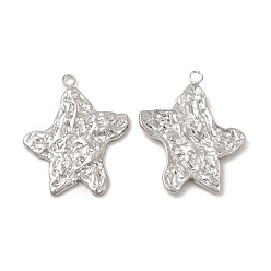 Stainless Steel Color 304 Stainless Steel Pendants, Textured, Starfish Charm, Stainless Steel Color, 26x21x2mm, Hole: 1.8mm