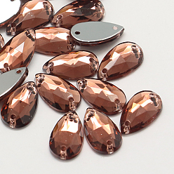 Сиена Шить на горный хрусталь, Тайвань акриловые горный хрусталь, два отверстия, аксессуары для одежды, Грановитая Teardrop, цвет охры, 13x8x3.5 мм, отверстие: 1 мм