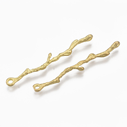 Raw(Unplated) Brass Links connectors, Nickel Free, Branch, Raw(Unplated), 38x4x3mm, Hole: 1.2mm