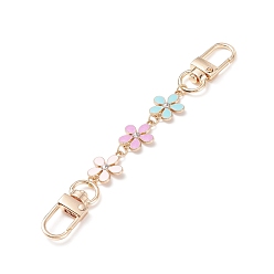 Light Gold Alloy Enamel Flower Link Purse Strap Extenders, with Alloy Swivel Snap Clasps, Crystal Rhinestones, Bag Replacement Accessories, Light Gold, 131mm