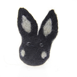 Black Rabbit Head Handmade Wool Felt Ornament Accessories, for DIY Children Hair Tie, Black, 65x30mm