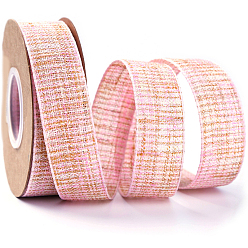 Pink Cotton and Linen Wired Ribbon, for Christmas Party, Gift Wrapping, Home Decor, Crafts Making, Pink, 1-5/8 inch(40mm), 10 yards/roll