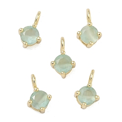 Аквамарин Подвески из латунной кошки, плоский круглый шарм, долговечный, стойки покрытие, без свинца и без кадмия, реальный 18 k позолоченный, аквамарин, 8~9x5.5x4 мм, отверстие : 2 мм