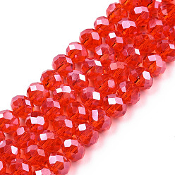 Rouge Perles en verre electroplate, perle plaquée lustre, facette, rondelle, rouge, 8x6mm, Trou: 1mm, Environ 65~72 pcs/chapelet, 15.7~16.1 pouce (40~41 cm)