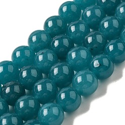 Стально-синий Природные окрашенные белого нефрита нитей бисера, круглые, стальной синий, 10~10.5 мм диаметром, отверстие : 1 мм, около 37 шт / нитка, 14.76''~14.80'' (37.5~37.6 см)