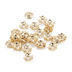 Real 14K Gold Plated Multi-Petal Brass Bead Caps, Long-Lasting Plated, Rack Plating, Hollow Flower, Real 14K Gold Plated, 5x1mm, Hole: 1mm