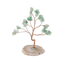 Зеленый Авантюрин Натуральный зеленый авантюрин украшение дисплея дерева, Основа из кусочков агата, украшение фэн-шуй для богатства, удача, латунная проволока из розового золота, обернутая, 44~56x53~66x85~96 мм