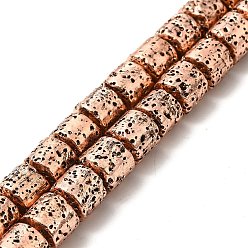 Copper Plated Electroplated Natural Lava Rock Beads Strands, Column, Copper Plated, 8x8.5mm, Hole: 1mm, about 50pcs/strand, 15.94~16.14 inch(40.5~41cm)