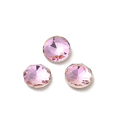 Light Rose Glass Rhinestone Cabochons, Point Back & Back Plated, Faceted, Flat Round, Light Rose, 6x2.7mm