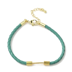 Темный Голубой 3Изготовление браслета из плетеного круглого шнура из искусственной кожи диаметром ⅜ мм, с 304 карабинами из нержавеющей стали и латунной планкой с бусинами, золотые, стойки покрытие, долговечный, темные голубые, 7-1/8 дюйм (18.2 см)