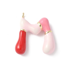 Letter M Латунь эмаль подвески, долговечный, без кадмия и без свинца, реальный 18 k позолоченный, буквенное очарование, Буква М, 21~25x6~25x4~7 мм, отверстие : 1.6~2 мм