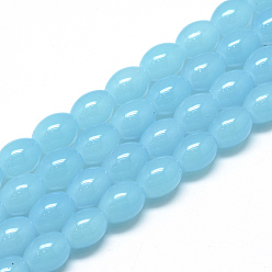 Deep Sky Blue Baking Painted Glass Beads Strands, Oval, Imitation Jade, Deep Sky Blue, 8~8.5x6~6.5mm, Hole: 1.5mm, about 96pcs/strand, 32.2 inch