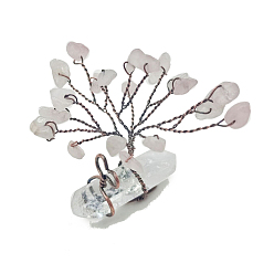 Rose Quartz Natural Rose Quartz Chips Tree of Life Decorations, with Nuggets Gemstone Base and Copper Wire Feng Shui Energy Stone Gift for Women Men Meditation, 50x18x45mm