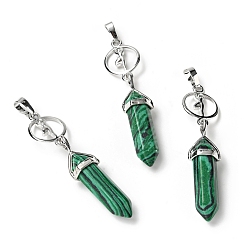 Malachite Synthetic Malachite with Brass Pendants, Cadmium Free & Lead Free, Bullet Shaped, 65~70mm, Hole: 4.6mm