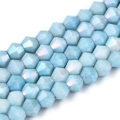 Светло-Голубой Антикоррозийные гальванические биконические стеклянные бусины, имитация драгоценных камней, с покрытием AB цвета, граненые, Небесно-голубой, 4x4.2~4.5 мм, отверстие : 0.8 мм, около 94~96 шт / нитка, 14.76~15.16'' (37.5~38.5 см)