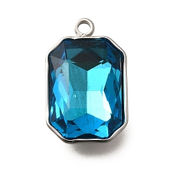 Свет Сапфира 304 подвески из нержавеющей стали, со стразами, цвет нержавеющей стали, прямоугольные, света сапфир, 18.5x11.5x5.5 мм, отверстие : 1.8 мм