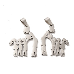 Stainless Steel Color Mother's Day/Teachers' Day 201 Stainless Steel Pendants, Mother with Son & Daughter/Teacher with Students Charms, Stainless Steel Color, 26.5x22x1.4mm, Hole: 6.5x3.3mm