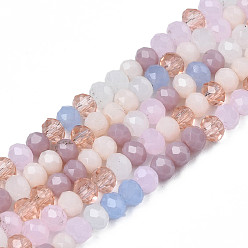 Pink Opaque Glass Beads Strands, Imitation Jade Glass, Faceted Rondelle, Pink, 3x2mm, Hole: 0.8mm, about 186~193pcs/strand, 17.13 inch~17.32 inch(43.5cm~44cm)