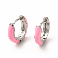 Hot Pink Enamel Hoop Earrings, Stainless Steel Color 316 Surgical Stainless Steel Jewelry for Women, Hot Pink, 13x14x3mm, Pin: 1mm