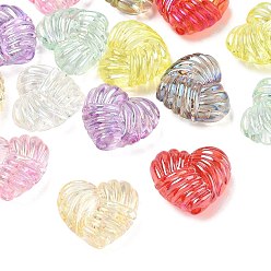 Mixed Color Plating Transparent Acrylic Beads, Iridescent, Ribbed Heart, Mixed Color, 20x22x10.5mm, Hole: 3mm, about 214pcs/500g