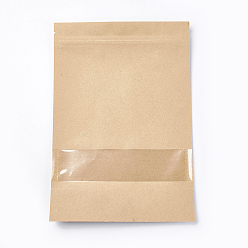 Bois Solide Sac kraft en papier à fermeture à glissière, petite pochette en papier kraft, sacs refermables, avec fenêtre, burlywood, 26x18 cm, épaisseur unilatérale : 5.5 mil(0.14mm)