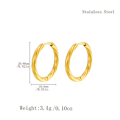 Золотой Модные 304 витые серьги-кольца из нержавеющей стали, золотые, 20.98x20.6 мм