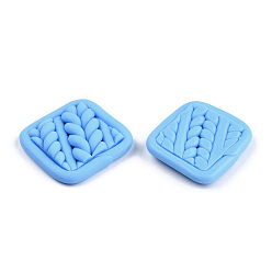 Deep-Sky-blau Handmade Fimo Anhänger, imitierte gewebte Matte, Karo, Deep-Sky-blau, 32~34x32~34x5~6 mm, Bohrung: 1.8 mm