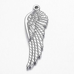 Stainless Steel Color 304 Stainless Steel Pendants, Wing, Stainless Steel Color, 38.5x13x3mm, Hole: 1.8mm