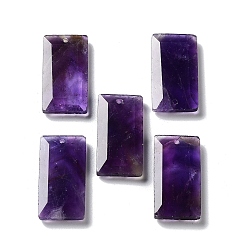 Amethyst Natural Amethyst Pendants, Faceted Rectangle Charms, 25x13x4~4.5mm, Hole: 1mm