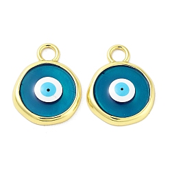 Бирюза Подвески из латуни с эмалью в стойку, долговечный, реальный 18 k позолоченный, без кадмия и без свинца, плоский круглый с оберегом от сглаза, бирюзовые, 28x22x4 мм, отверстие : 4.7 мм