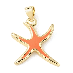 Koralle Messing Emaille-Anhänger, Seestern Charms, Gestell, langlebig überzogen, cadmiumfrei und bleifrei, echt 18 k vergoldet, Koralle, 19x17x2.5 mm, Bohrung: 4x3.5 mm
