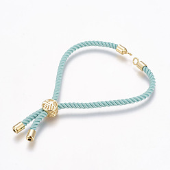 Real 18K Gold Plated Nylon Cord Bracelet Making, with Brass Findings, Long-Lasting Plated, Cadmium Free & Nickel Free & Lead Free, Tree of Life, Pale Turquoise, Real 18K Gold Plated, 8-5/8 inch~9-1/2 inch(220~240mm), 3mm, Hole: 2.5mm