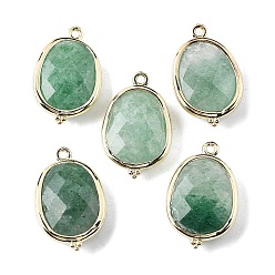 Клубничный Кварц Натуральный зеленый клубничный кварц граненый овальный соединительный шарм, с латунной фурнитурой , золотые, стойки покрытие, 22x13.5x6 мм, отверстие : 1.4 мм