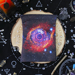 Fuchsia Universe Theme Velvet Tarot Cards Storage Drawstring Bags, Tarot Desk Storage Holder, Rectangle with Planet Pattern, Fuchsia, 18x13cm