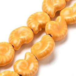 Оранжевый Фарфоровые бусины ручной работы серии «Океан», раковина, оранжевые, 14~15x11.5~12x5.5~6 мм, отверстие : 2 мм, около 35 шт / нитка, 13.39'' (34 см)