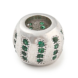 Green Rack Plating Brass Micro Pave Cubic Zirconia Europeam Beads, Large Hole Beads, Long-Lasting Plated, Cadmium Free & Lead Free, Rondelle, Green, 9.5x8mm, Hole: 5mm