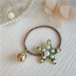 Green pentagram. Vintage Gold Pearl Pendant with Five-pointed Star Heart-shaped Pearl Hair Rope