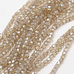 Wheat Electroplate Glass Beads Strands, Half Plated, Faceted, Cube, Wheat, 4x4x4mm, Hole: 1mm, about 100pcs/strand, 15.7 inch