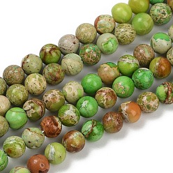 Желтый Нити бусин из окрашенного натурального регалита/императорской яшмы/морского осадка яшмы, круглые, желтые, 4 мм, отверстие : 1.2 мм, около 45 шт / нитка, 7.68'' (19.5 см)