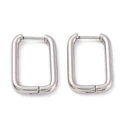 Stainless Steel Color 201 Stainless Steel Hoop Earrings, with 316 Surgical Stainless Steel Pin, Rectangle, Stainless Steel Color, 20.5x14.5x2.5mm, Pin: 1mm