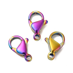 Rainbow Color Ion Plating(IP) 304 Stainless Steel Lobster Claw Clasps, Parrot Trigger Clasps, Rainbow Color, 15x9x4mm, Hole: 2mm