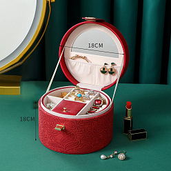 Cerise Portable Travel Round Imitation Leather Jewelry Storage Boxes for Earrings Rings Necklaces, Cerise, 18x18cm