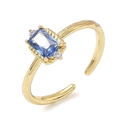 Синий Прямоугольные латунные кольца-манжеты с микропаве из кубического циркония, со стаканом для женщин, долговечный, стойки покрытие, без свинца и без кадмия, реальный 18 k позолоченный, синие, регулируемый, 2 мм