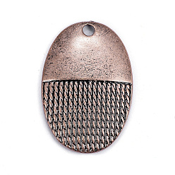 Red Copper Tibetan Style Alloy Pendants, Flat Round, Cadmium Free & Nickel Free & Lead Free, Red Copper, 29.5x25x2mm, Hole: 4mm