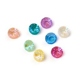Mixed Color Glass Rhinestone Cabochons, Mocha Fluorescent Style,  Pointed Back, Faceted, Diamond, Mixed Color, 2.5x1.5mm