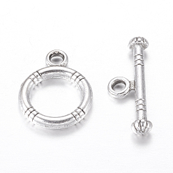 Antique Silver Tibetan Style Alloy Toggle Clasps, Antique Silver, Lead Free and Cadmium Free and Nickel Free, Ring: 15x12mm, Bar: 18.5x3.5mm, Hole: 2mm